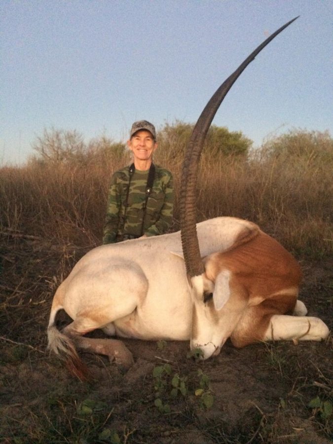 Mrs. Cathy Swanson after she shot her Scimitar Oryx Antelope 