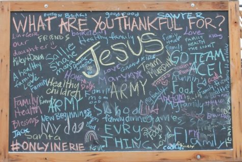 The chalkboard of gratitude at the finish line