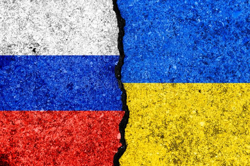 Picture of Russian and Ukrainian flags from Dreamstime.com